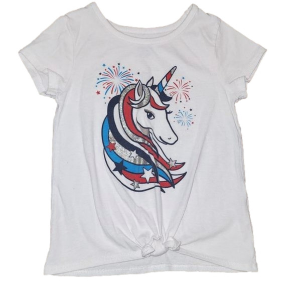 Celebrate PATRIOTIC White Short Sleeve Tee with Red White and Blue Unicorn - Picture 1 of 1